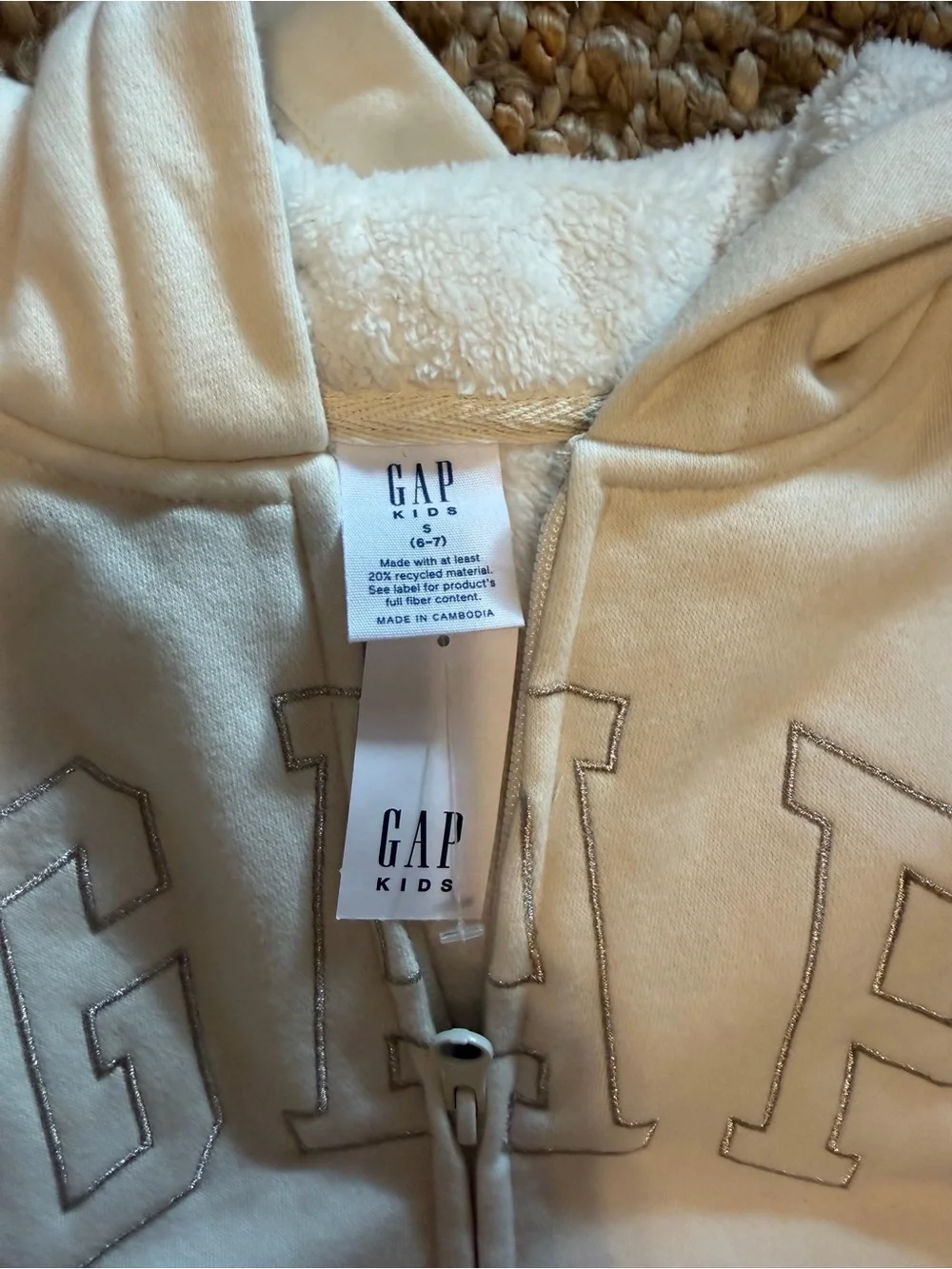 GAP Kids Cream Zip Hoodie with Embroidered Logo